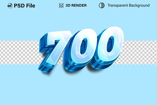 3d 700 Número 700 efecto de nieve metálica aislado en un fondo transparente