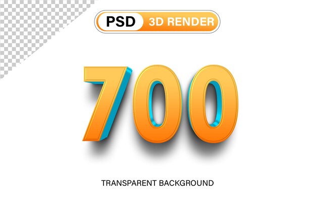 3d 700 Número 700 gradiente naranja con azul aislado en fondo transparente