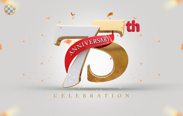 3D 75º aniversário com estilo dourado