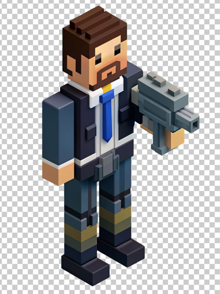 PSD 3d 8 bit pixel dibujos animados de grayson en blusa con todo el cuerpo