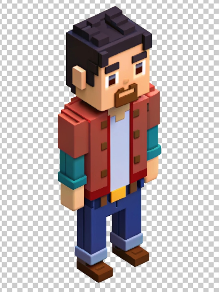 PSD 3d 8 bit pixel dibujos animados de grayson en blusa con todo el cuerpo