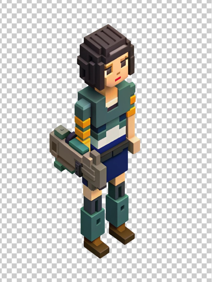 PSD 3d 8 bit pixel dibujos animados de grayson en blusa con todo el cuerpo