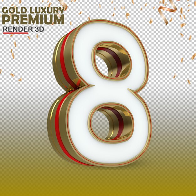 3D 8 Numero Oro lusso Premium