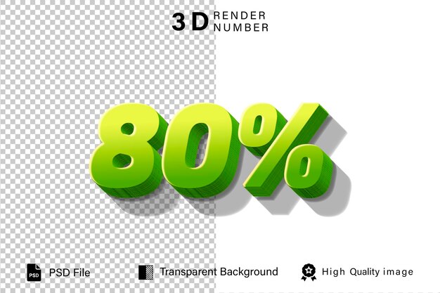 3d 80 descontos recientes 80 verde con color limón aislado en fondo transparente