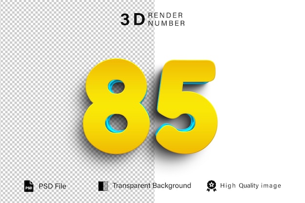3d 85 Nummer 85 Goldfarbe auf durchsichtigem Hintergrund