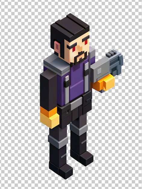 3D 8bitová pixelová kreslená postava Graysona v halence, celá postava