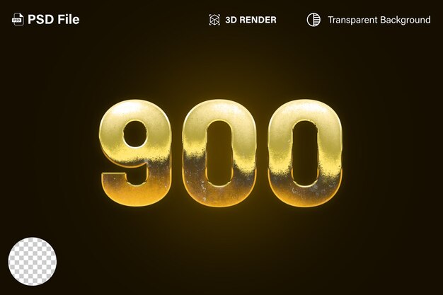 3d 900 Número 900 efecto dorado aislado en fondo transparente