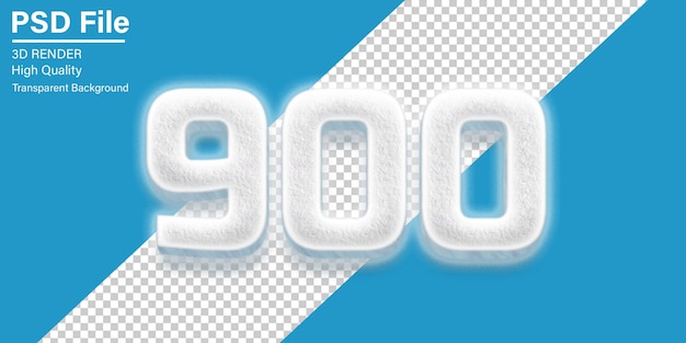 3d 900 Número 900 Nieve aislada sobre un fondo transparente