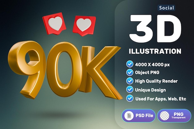 PSD 3d 90k follower hochwertige icon-rendering