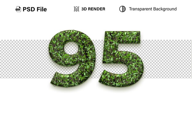 3d 95 Nummer 95 Gras-Effekt isoliert auf durchsichtigem Hintergrund