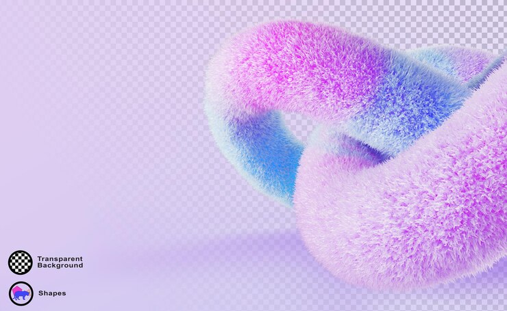 PSD 3d abstract fur fluffy thread twist in knot background pastel pink blue soft furry rope with hair texture cute fuzzy wool felt geometric line shape render trendy creative banner bg