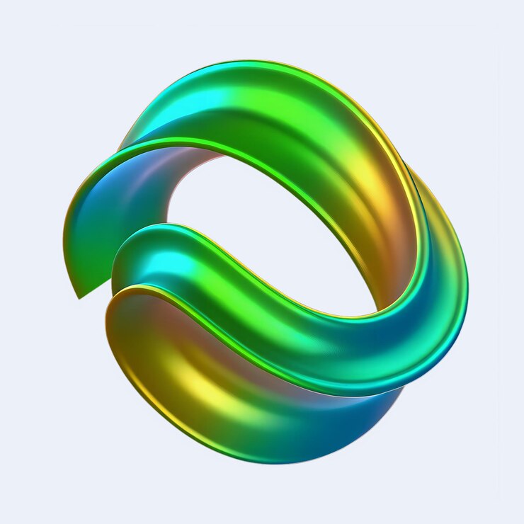 PSD 3d abstract metallic loop design con colori iridescenti