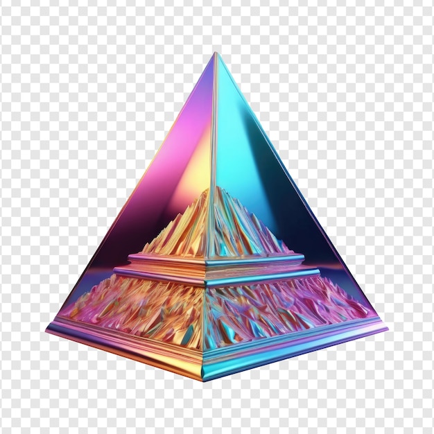 PSD 3d-abstrakte pyramidenform mit holographischen farbgradienten auf transparentem hintergrund