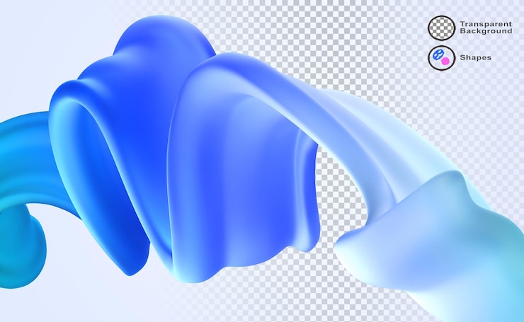 PSD 3d abstrato fita líquida azul linha de onda de redemoinhos isolada renderização em fundo traço de pincel de pintura acrílica ou aquarela forma curva de fluxo de fluido dinâmico com textura de gradiente