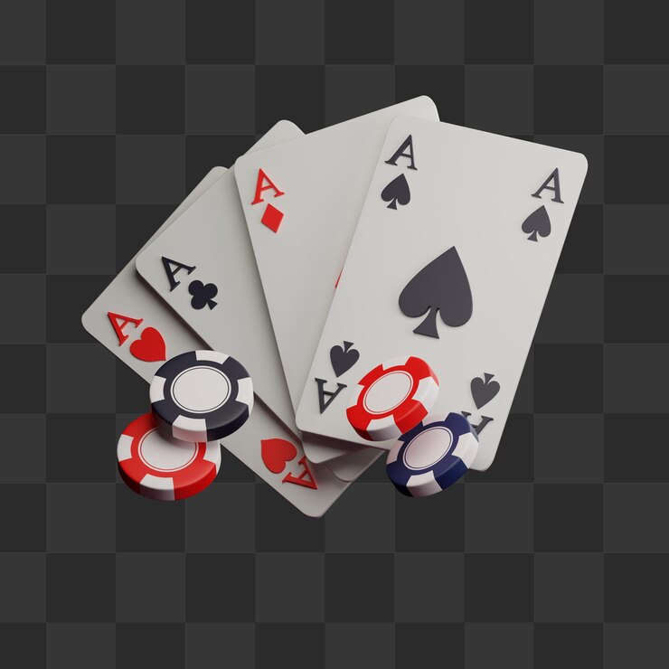 3d Ace cartão e ilustração de jogo de pôquer de moedas