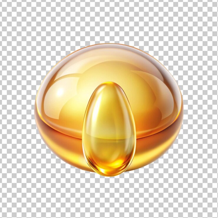 PSD 3d aceite aislado vitamina d q10 pastilla cápsula de gelatina sobre un fondo transparente