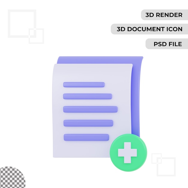 3d aggiungi icona documento render isolato sfondo trasparente