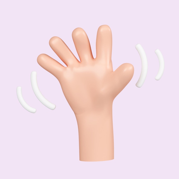 PSD 3d agitando el gesto de la mano emoji hola y adiós icono aislado en fondo amarillo ilustración de renderización 3d camino de recorte