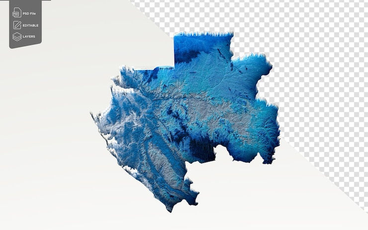 PSD 3d agua azul profunda mapa de gabón textura de relieve sombreado mapa sobre fondo blanco ilustración 3d