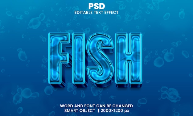 3D Água oceano Peixe Efeito de texto para apresentação