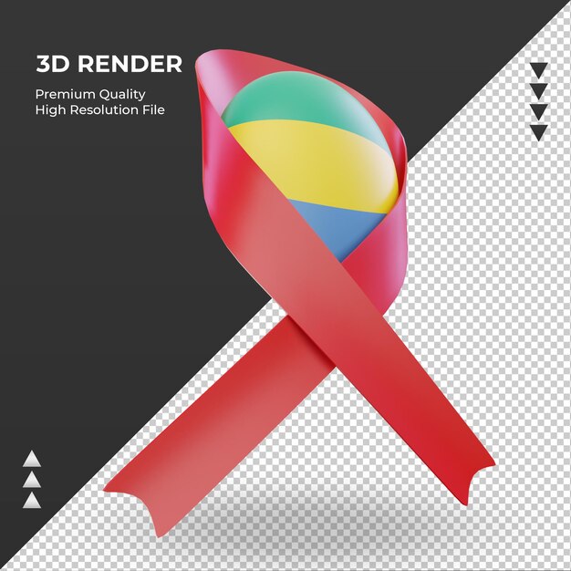 3D Aids Day Bandeira do Gabão renderizando a vista esquerda
