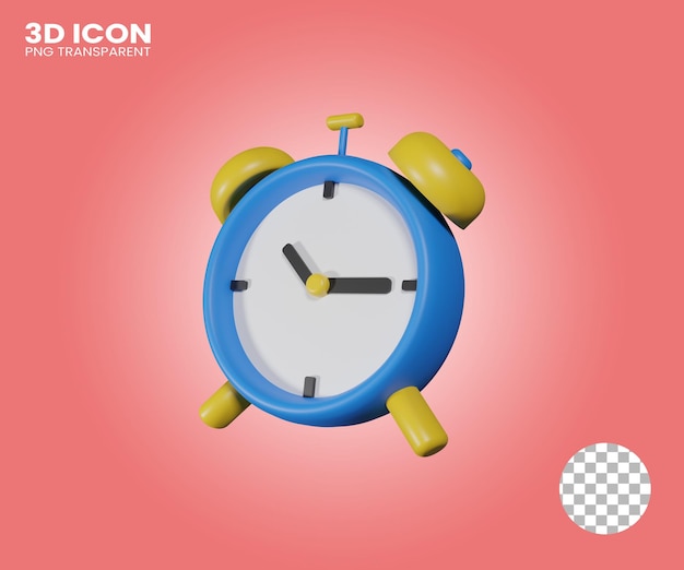3D alarm clock icon on transparent background