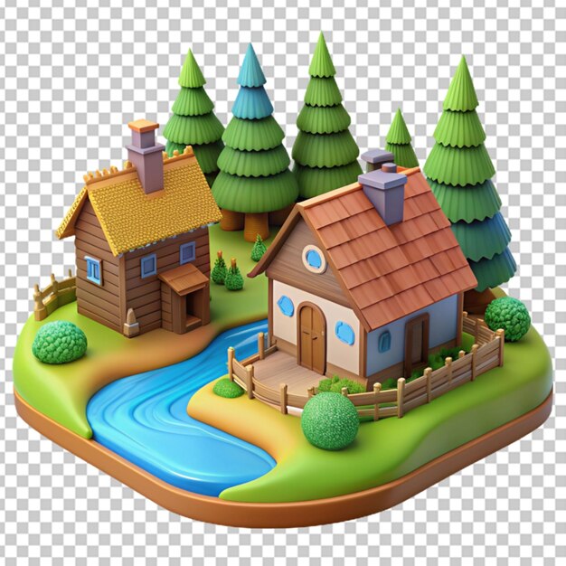 PSD 3d aldeia de paisagem rústica de verão ucraniana