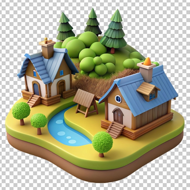 PSD 3d aldeia de paisagem rústica de verão ucraniana