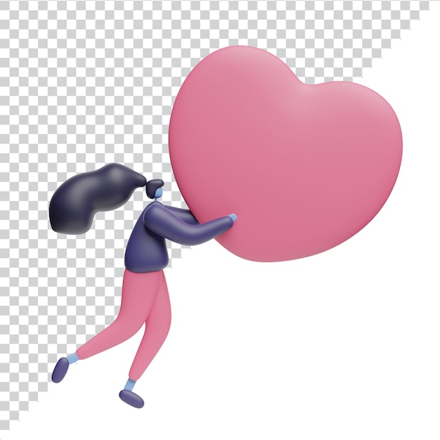 3D Alegria Corporate Character Women Holding Heart Love PSD