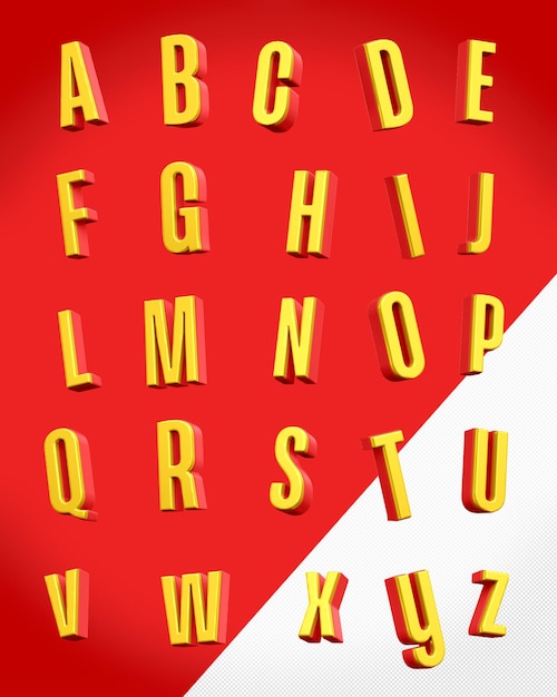 PSD 3d alphabet galeana schriftart gelb mit rot