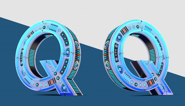 3d-alphabet mit blauem neon und neonlichteffekt.