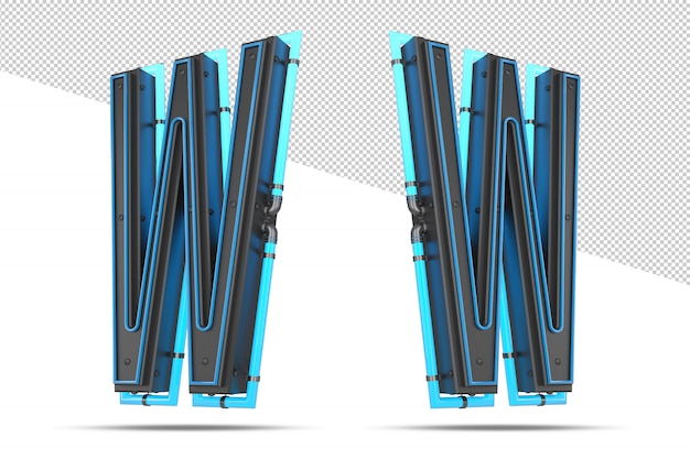 3D-Alphabet mit blauem Neonlichteffekt