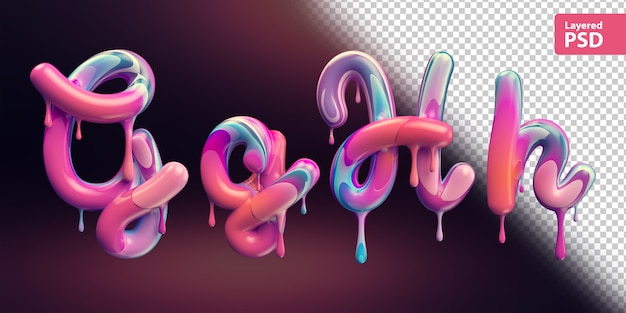 PSD 3d alphabet mit schmelzender bunter farbe. buchstaben g g h h.