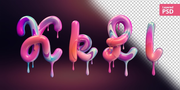 3d alphabet mit schmelzender bunter farbe. buchstaben k k l l.