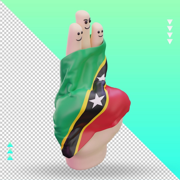 PSD 3d amistad día dedo st kitts y nevis bandera renderizado vista izquierda