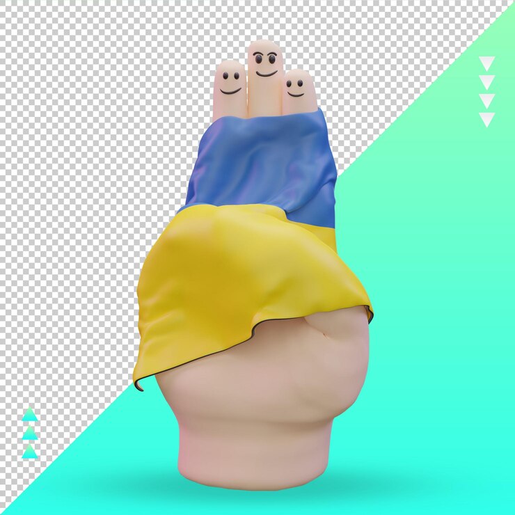 PSD 3d amistad día dedo ucrania bandera representación vista frontal