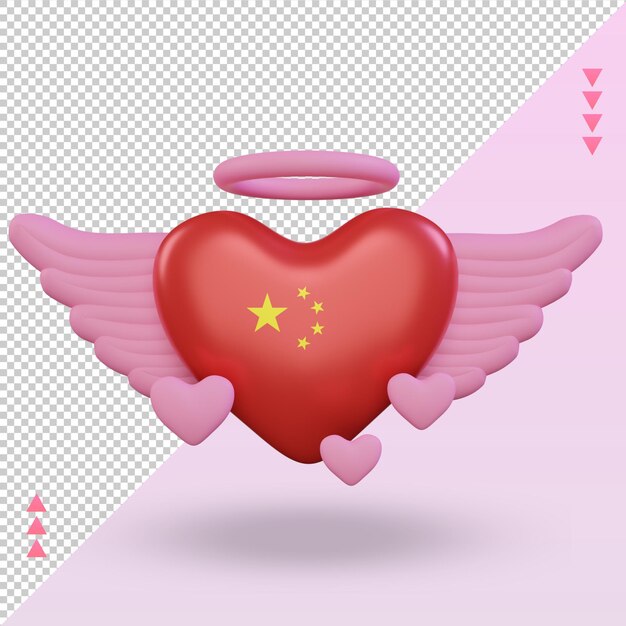 3d, amor de san valentín, bandera de china, interpretación, vista delantera