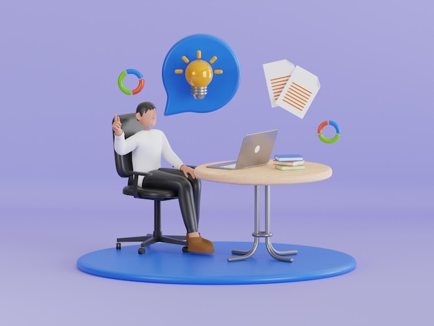 3D-Analyst arbeitet an einem Laptop und analysiert statistische oder finanzielle Informationen