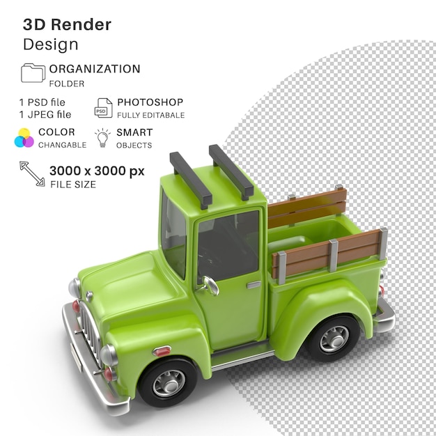 3D Ángulo izquierdo-verde del camión