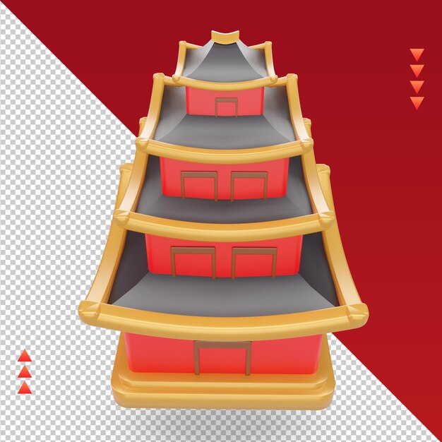 PSD 3d ano novo chinês renderização de ícone de pagode vista superior