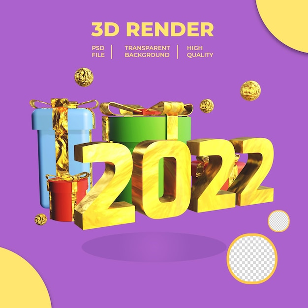 PSD 3d año nuevo 2022 con caja de regalo a todo color