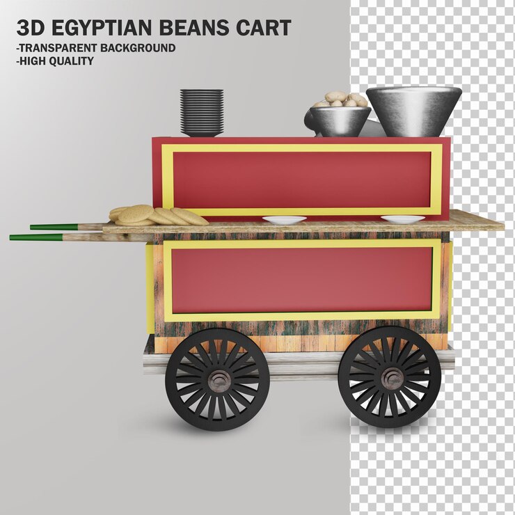 PSD 3d antiguo carro de frijoles egipcio utilizado para ramadan suhoor aislado en un fondo transparente