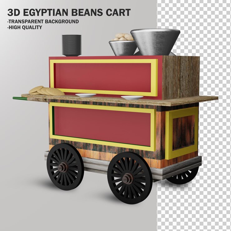 PSD 3d antiguo carro de frijoles egipcio utilizado para ramadan suhoor aislado en un fondo transparente