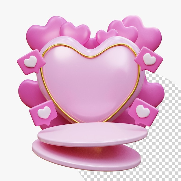 3D-Anzeige Podium Valentinstag Konzepte Kompositionsdesign mit Herzform Element für Geburtstag und Valentinstag Hochzeit Überraschung romantische Grußkarte 3D-Rendering