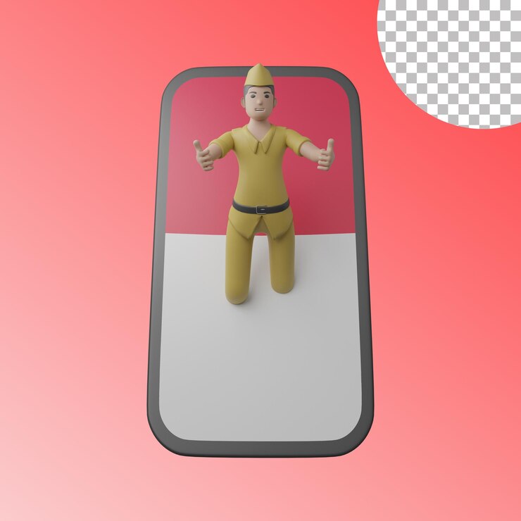 3d aparece desde el teléfono inteligente en el centro con el pulgar