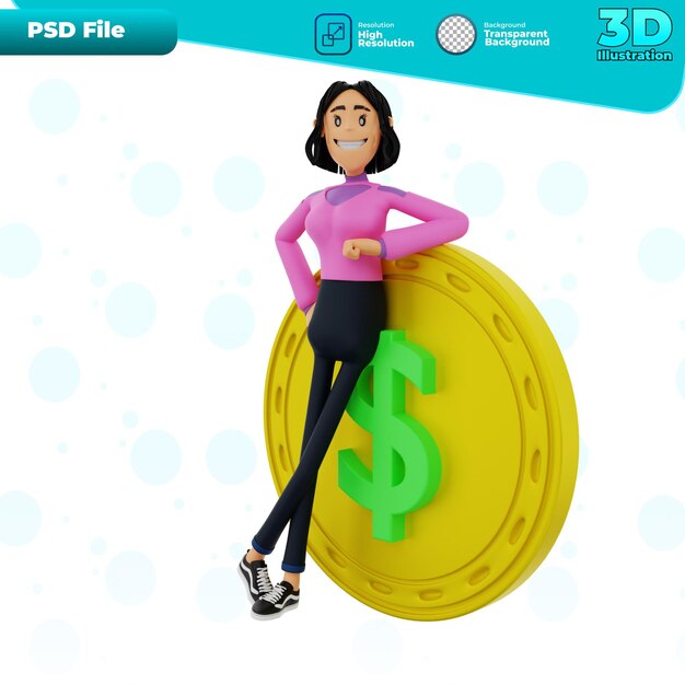 3d apoyándose en monedas