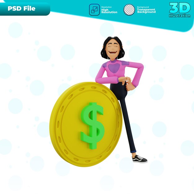 PSD 3d apoyándose en monedas