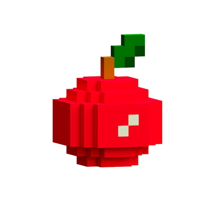 PSD 3d apple red png pixel apple icon 3d pixel art fruta retro jogo frutas pacote voxel comida