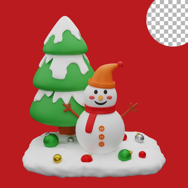 3d árbol de navidad nieve snowoman bolas icono activos ilustración aislada de alta calidad