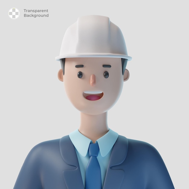 3D-Architekten-Cartoon-Charakter-Avatar isoliert in 3D-Rendering